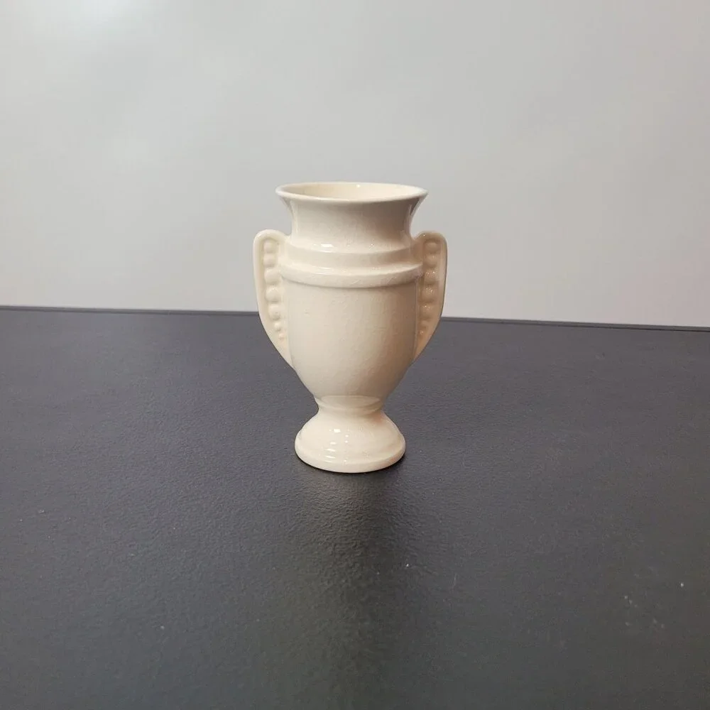 1 Vintage Ivory Ceramic Miniature Urn Vase With Handles Made In Czechoslovakia